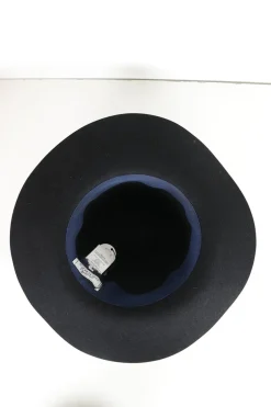 Cotton mix wide brim hat in black with suede cord embellishment  in size 57