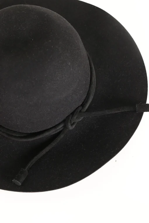 Cotton mix wide brim hat in black with suede cord embellishment  in size 57