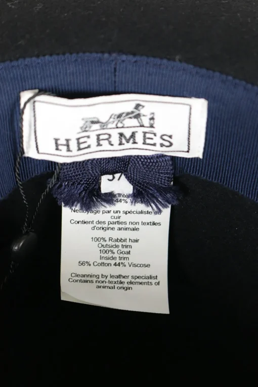 Cotton mix wide brim hat in black with suede cord embellishment  in size 57