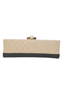 Cream and black matelassé lambskin Baguette Minaudière