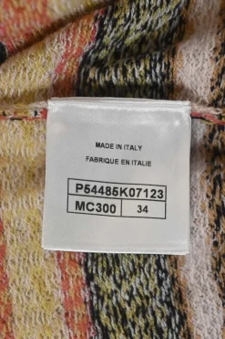 Cream and orange cashmere fairisle jacquard knit crewneck pullover half sleeve cape top