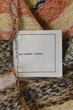 Cream and orange cashmere fairisle jacquard knit crewneck pullover half sleeve cape top