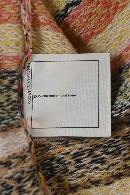 Cream and orange cashmere fairisle jacquard knit crewneck pullover half sleeve cape top