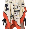Cream and orange cotton loop terry open-front cover up featuring house code motif