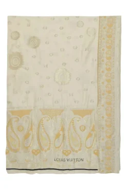 Cream and yellow metallic Diwali paisley fil coupé classic scarf
