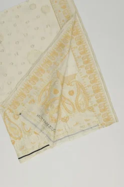 Cream and yellow metallic Diwali paisley fil coupé classic scarf