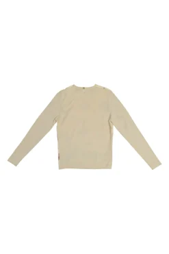 Cream cashmere mixed-media crewneck pullover sweater with woven ballerina foulard front panel
