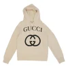 Cream cotton French terry GG logo pullover hoodie