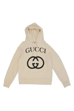 Cream cotton French terry GG logo pullover hoodie