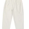 Cream cotton-blend high-rise tapered leg balloon leg trousers with extended tab button waist