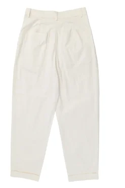 Cream cotton-blend high-rise tapered leg balloon leg trousers with extended tab button waist