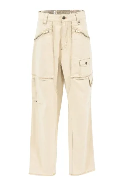 Cream cotton-hemp denim high-rise Paciane wide-leg cargo jeans