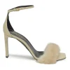 Cream leather and mink Bea square-toe mignon sandals with buckle straps