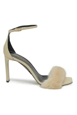 Cream leather and mink Bea square-toe mignon sandals with buckle straps