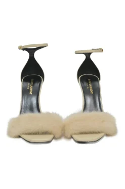 Cream leather and mink Bea square-toe mignon sandals with buckle straps