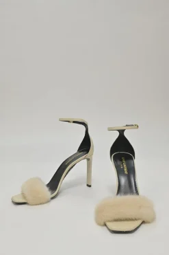 Cream leather and mink Bea square-toe mignon sandals with buckle straps