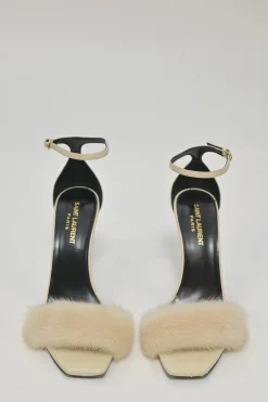Cream leather and mink Bea square-toe mignon sandals with buckle straps
