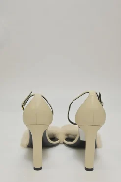 Cream leather and mink Bea square-toe mignon sandals with buckle straps