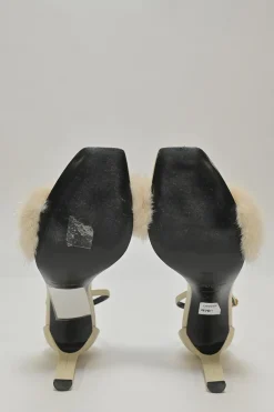 Cream leather and mink Bea square-toe mignon sandals with buckle straps