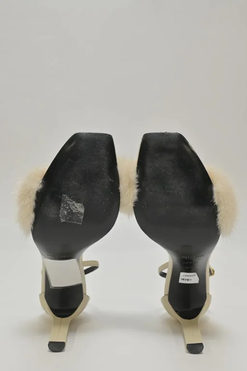 Cream leather and mink Bea square-toe mignon sandals with buckle straps