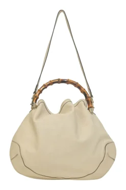 Cream leather Peggy Bamboo hobo bag with detachable shoulder strap