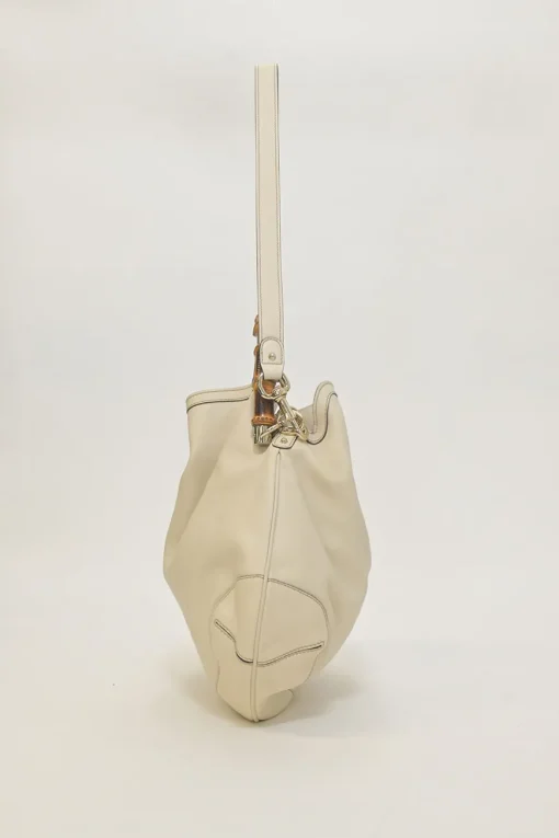 Cream leather Peggy Bamboo hobo bag with detachable shoulder strap