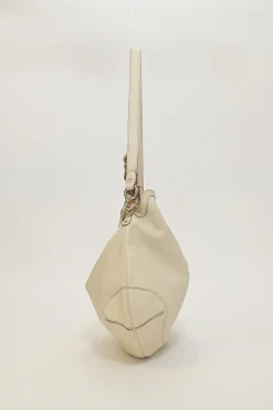 Cream leather Peggy Bamboo hobo bag with detachable shoulder strap
