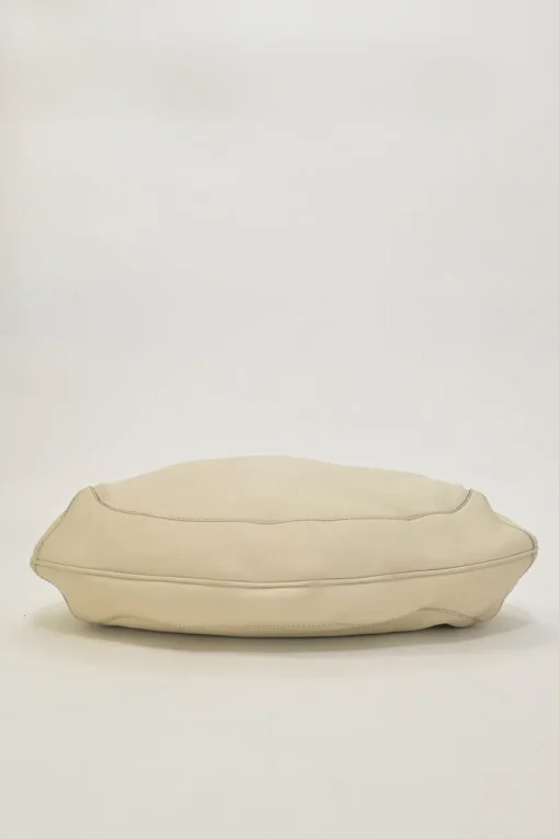 Cream leather Peggy Bamboo hobo bag with detachable shoulder strap