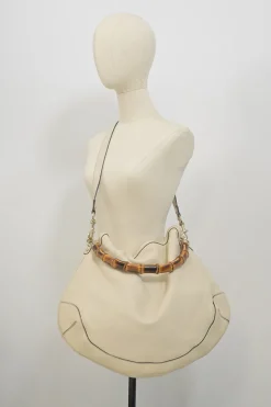 Cream leather Peggy Bamboo hobo bag with detachable shoulder strap