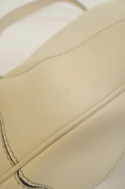 Cream leather Peggy Bamboo hobo bag with detachable shoulder strap