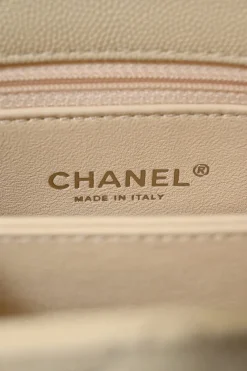 Cream matelassé caviar leather Coco Handle bag with ruthenium finish hardware and contrasting lizard skin trim appliqué