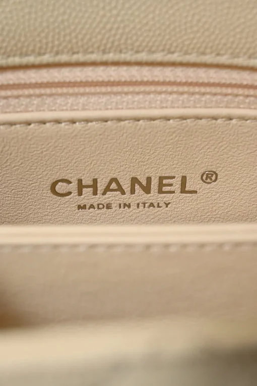 Cream matelassé caviar leather Coco Handle bag with ruthenium finish hardware and contrasting lizard skin trim appliqué