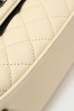 Cream matelassé caviar leather Coco Handle bag with ruthenium finish hardware and contrasting lizard skin trim appliqué