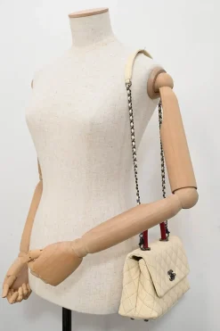 Cream matelassé caviar leather Coco Handle bag with ruthenium finish hardware and contrasting lizard skin trim appliqué
