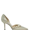 Cream metallic suede and faux pearl embellished pointed-toe Aurelie 85 D'Orsay pumps
