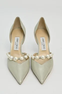 Cream metallic suede and faux pearl embellished pointed-toe Aurelie 85 D'Orsay pumps