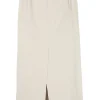 Cream polyamide-blend pull-on high-rise cargo slit-back pencil skirt