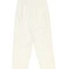 Cream polyester-wool blend pull-on high-rise pleat tailored trousers with tapered leg