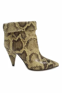 Cream python-embossed leather pointed-toe Lisbo cone heel slouchy foldover ankle boots