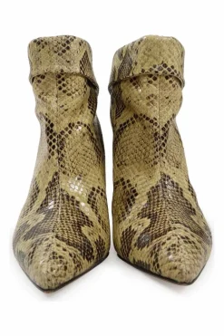 Cream python-embossed leather pointed-toe Lisbo cone heel slouchy foldover ankle boots