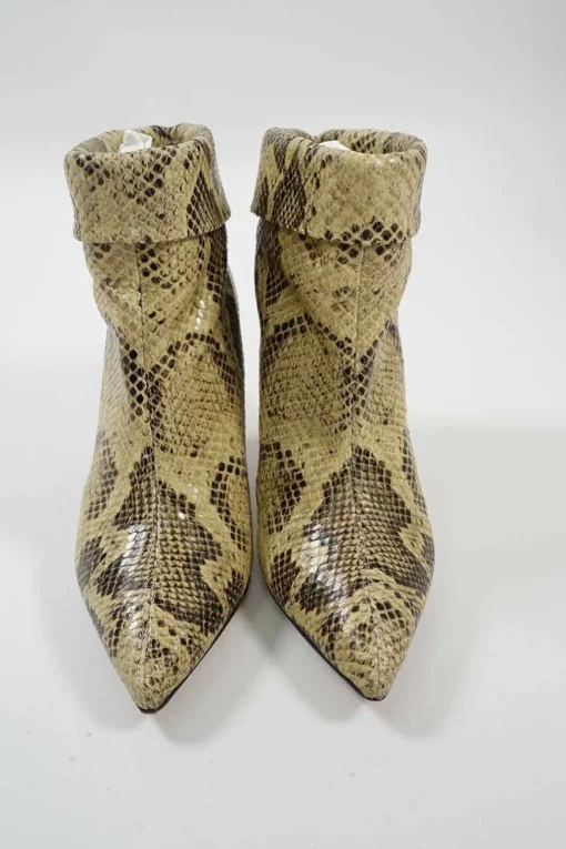 Cream python-embossed leather pointed-toe Lisbo cone heel slouchy foldover ankle boots