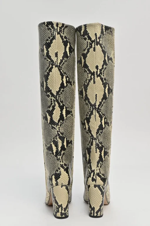 Cream python-embossed leather pointed-toe block heel pull-on knee-high Anja boots