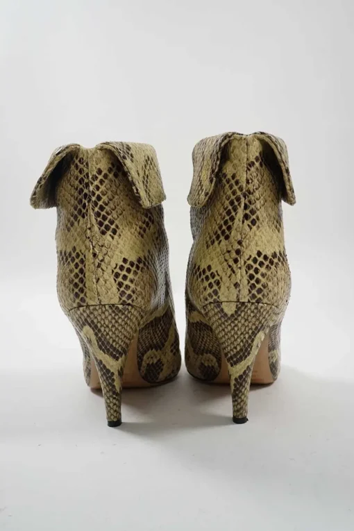 Cream python-embossed leather pointed-toe Lisbo cone heel slouchy foldover ankle boots