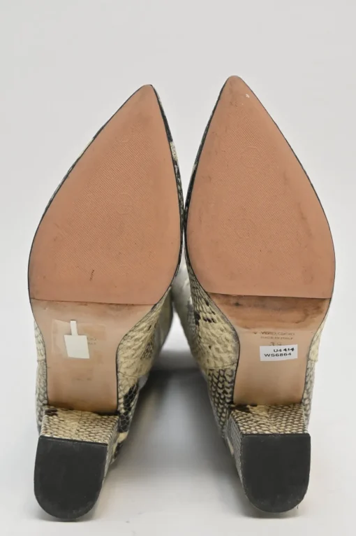 Cream python-embossed leather pointed-toe block heel pull-on knee-high Anja boots