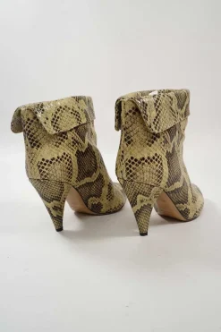 Cream python-embossed leather pointed-toe Lisbo cone heel slouchy foldover ankle boots