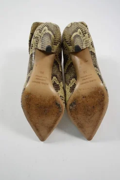 Cream python-embossed leather pointed-toe Lisbo cone heel slouchy foldover ankle boots