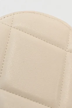 Cream quilted goatskin 19 round clutch with chain with mixed-metal hardware
