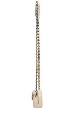 Cream quilted goatskin 19 round clutch with chain with mixed-metal hardware