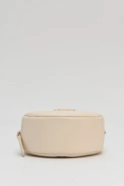 Cream quilted goatskin 19 round clutch with chain with mixed-metal hardware