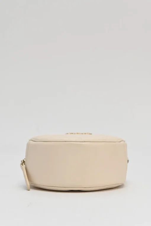 Cream quilted goatskin 19 round clutch with chain with mixed-metal hardware